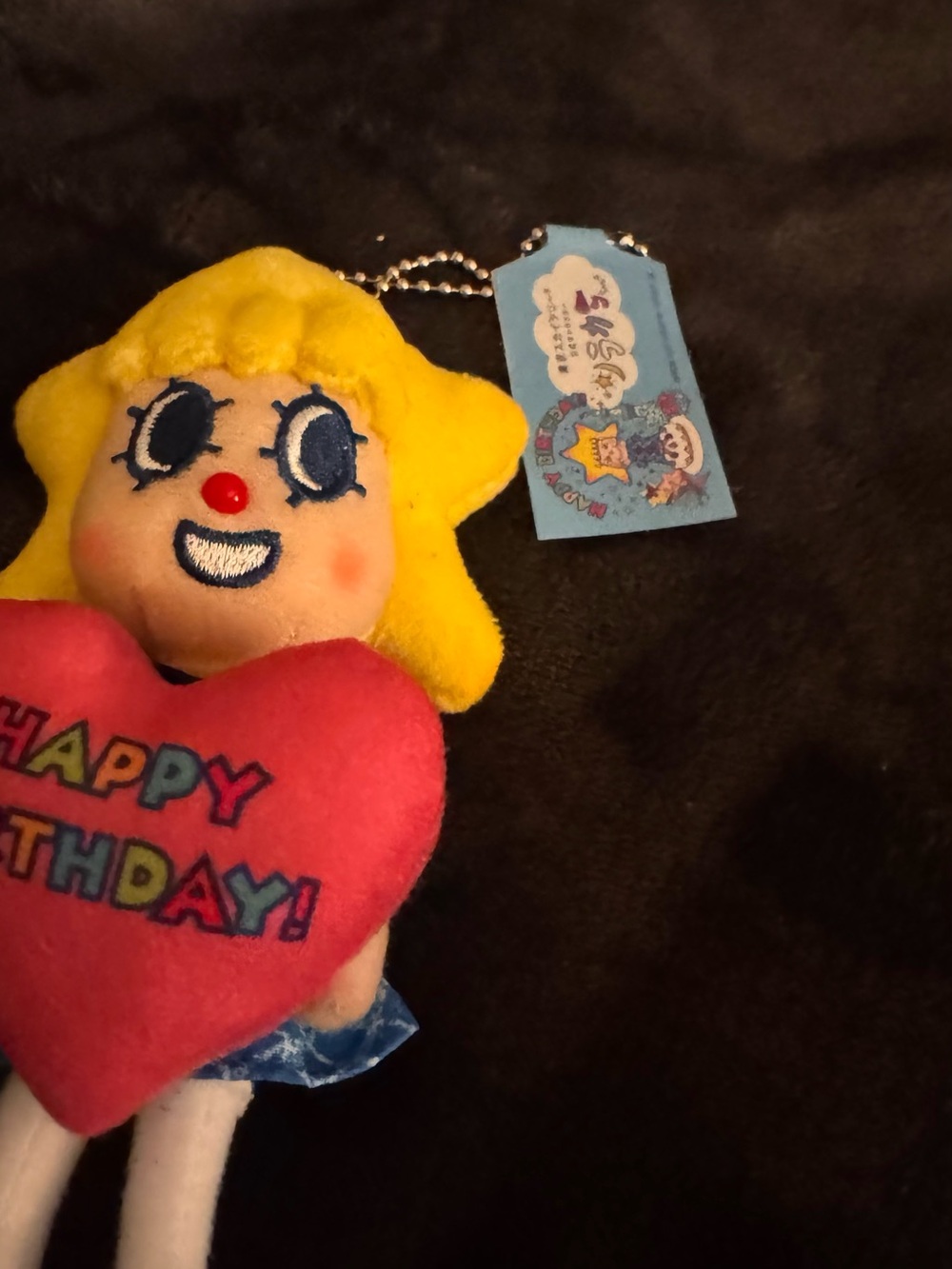Sanrio Yellow-Haired Plush Keychain with Red Heart